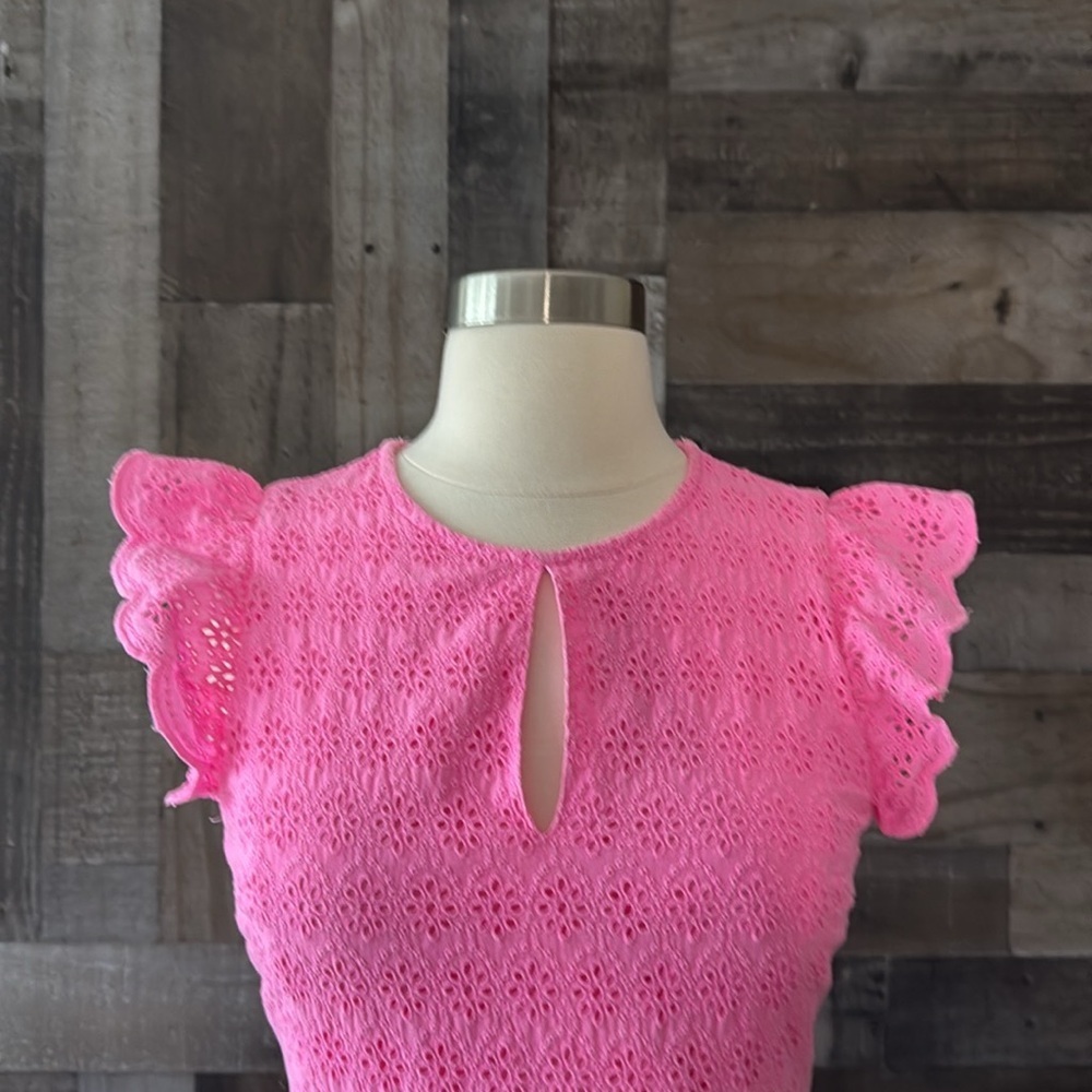 Vineyard Vines hot pink dress size 0 feminine floral eyelet lace Barbiecore - Picture 3 of 12